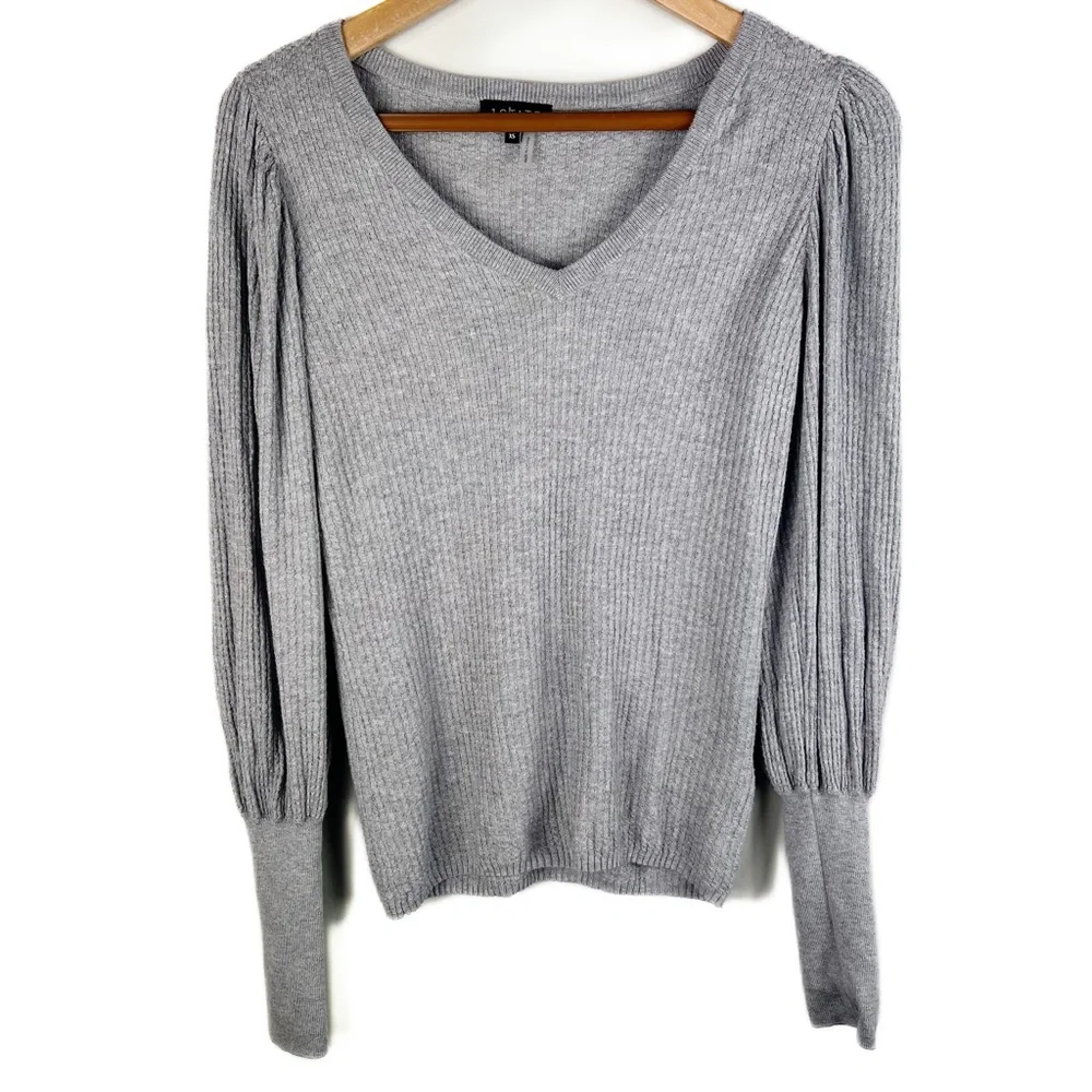 1.STATE Blouson Sleeve Textured Sweater Silver Heather - Picture 3 of 5